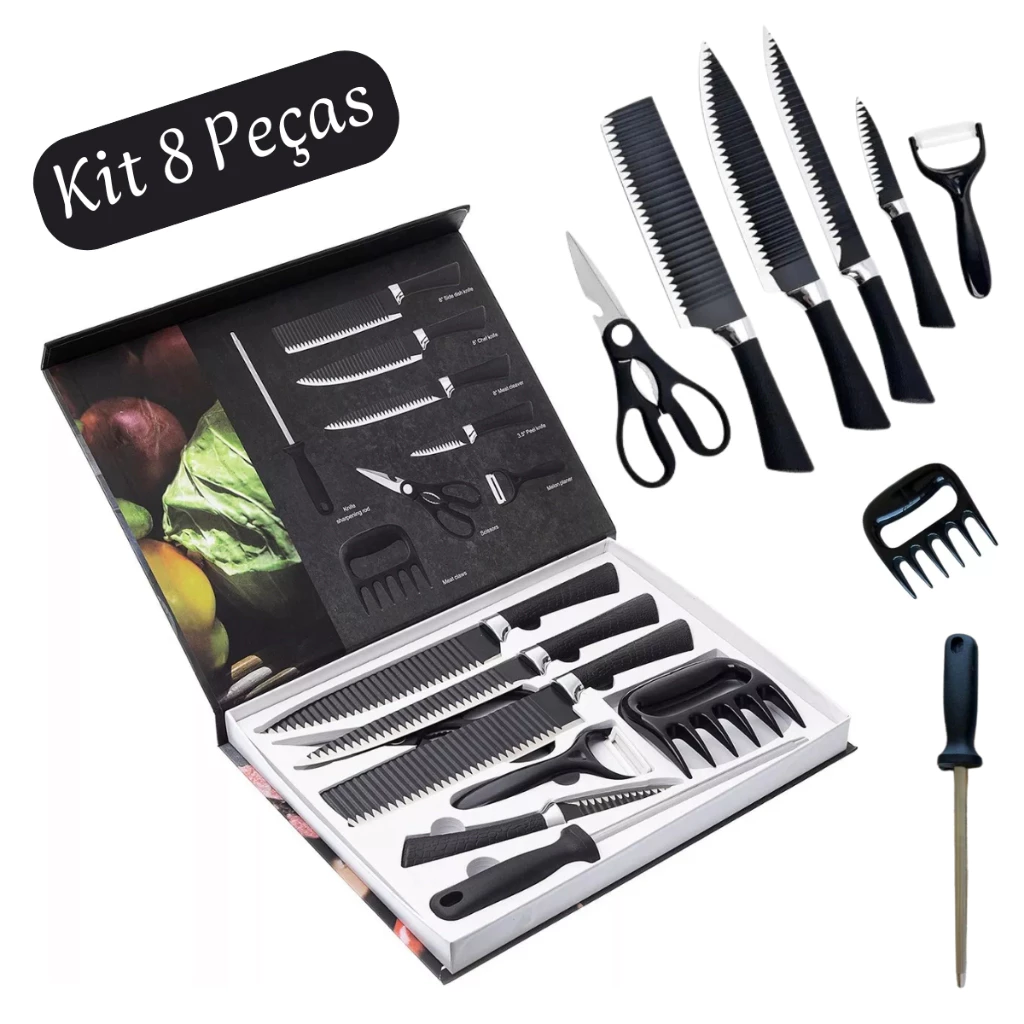 Conjunto de Facas Kit Churrasco Profissional Em Inox 8 Peças (Vendido pela Shopee) - Imagem 3