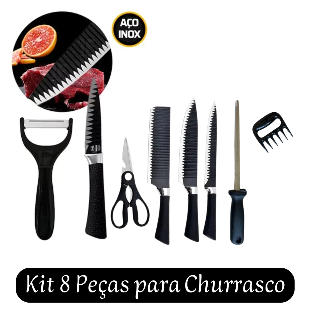 Conjunto de Facas Kit Churrasco Profissional Em Inox 8 Peças (Vendido pela Shopee) - Imagem 4