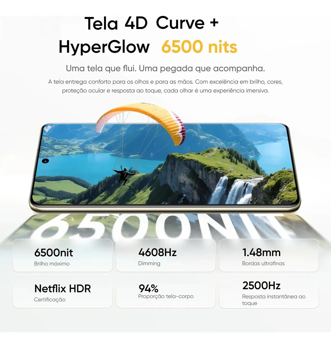 Tela 4D Curve do Realme 16 Pro com 6500 nits